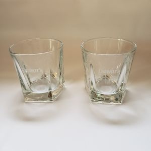 2 Dewar's Scotch Whisky Rocks Glasses Heavy Pentagon Shaped Base